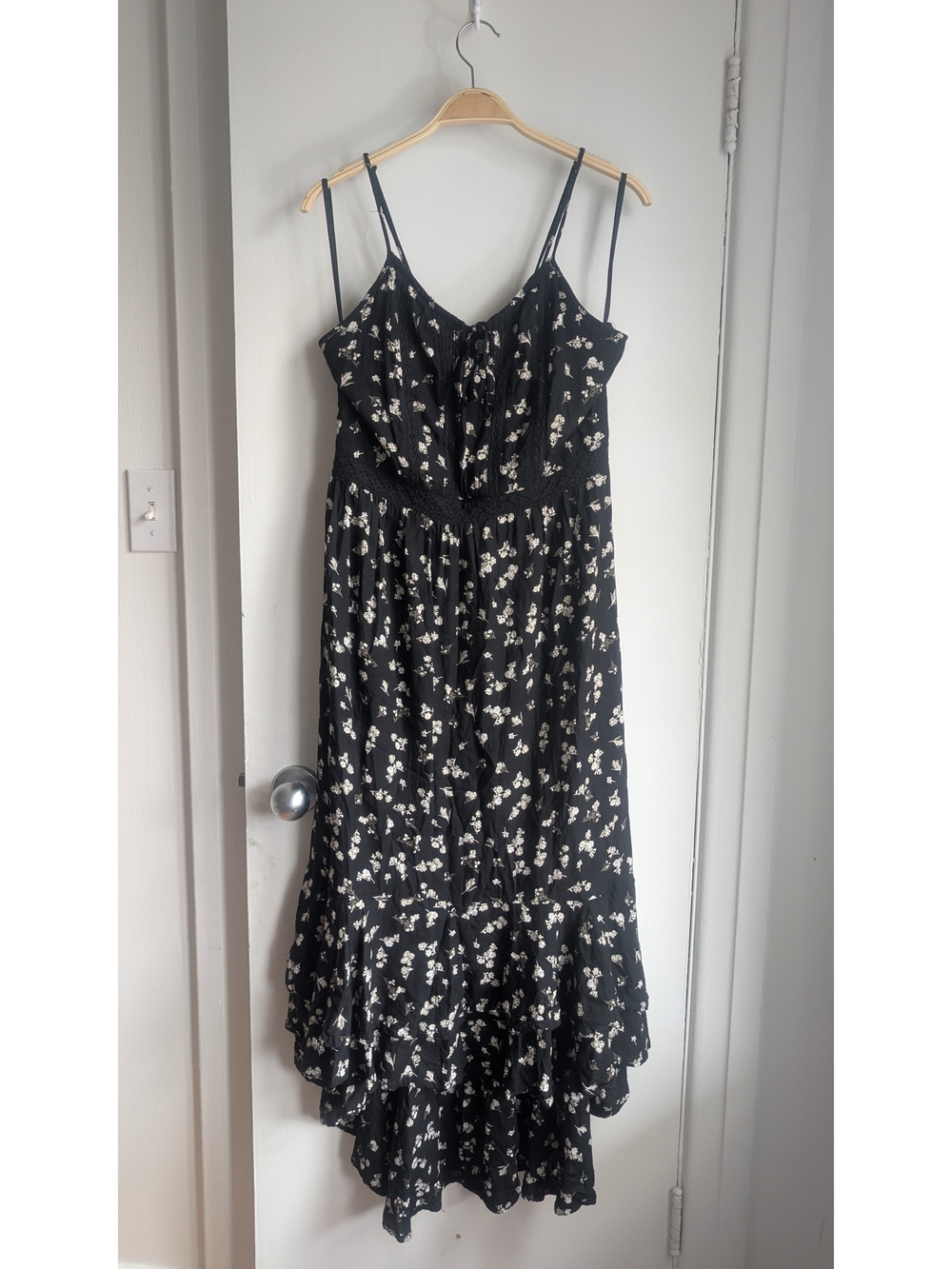 Japna Black Floral High-Low Tiered Dress